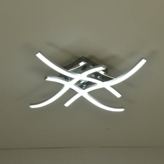 Modern Led Semi Flush Mount Chrome Ceiling Light With Twist Design And Metal Shade