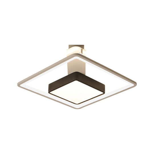 Modernism Square Led Flush Mount Ceiling Light In Black Warm/White 16’/19.5’ Wide