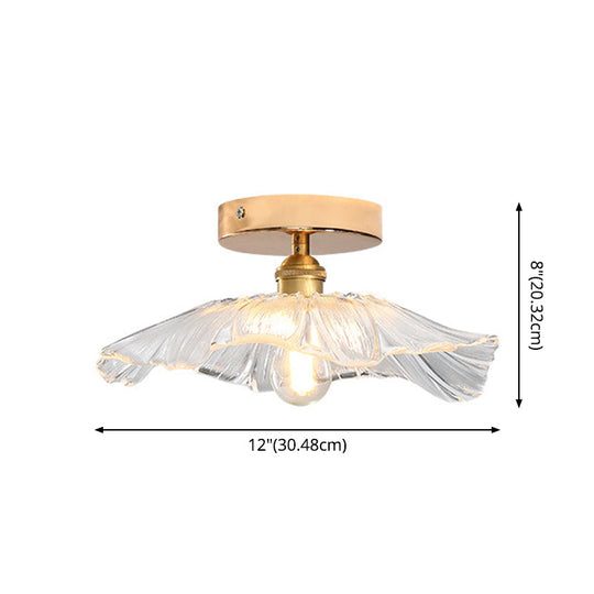 Contemporary Gold Glass Flower Ceiling Mount Light Fixture
