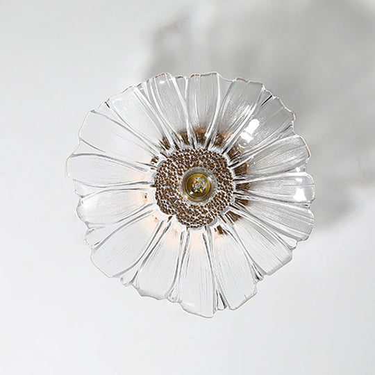 Contemporary Gold Glass Flower Ceiling Mount Light Fixture