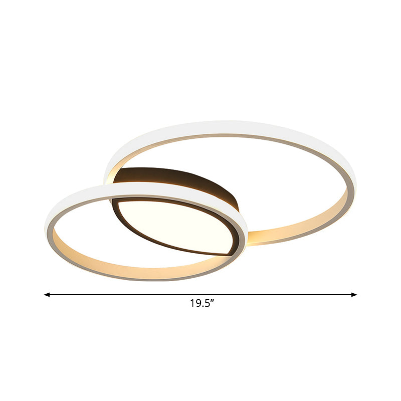 Minimalist Double Ring Led Flush Light In Black/White - 16’/19.5’ Warm/White Ceiling Fixture