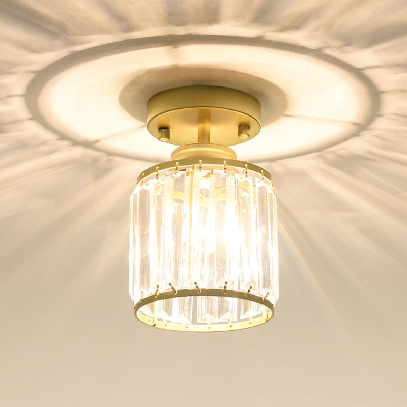 Modern Crystal Cylinder Aisle Ceiling Mount Light Fixture - Close To Lighting Gold