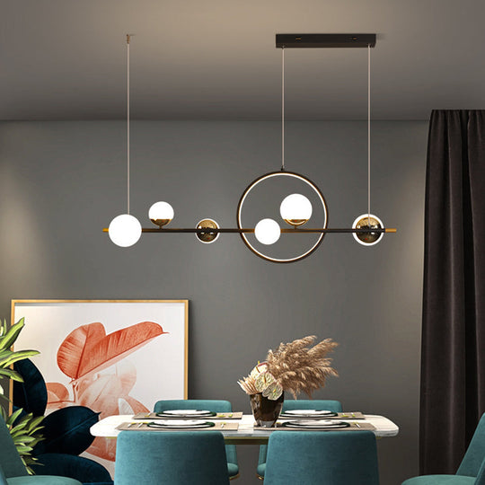 Karen’s 6 Light Modern Black Metal Spherical Glass Island Pendant Lighting For Dining Room