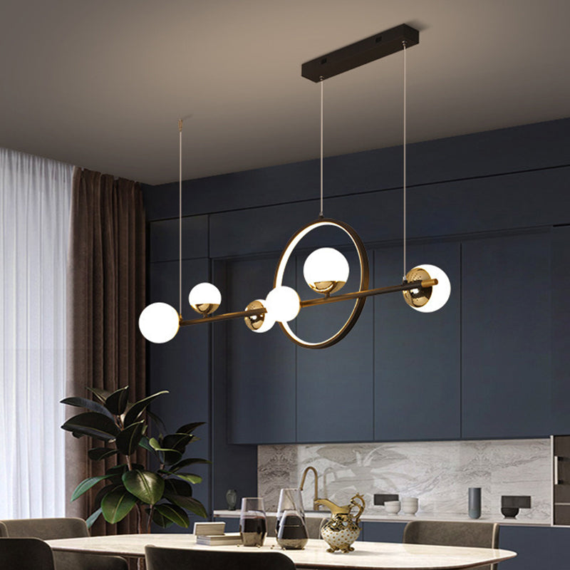 Karen’s 6 Light Modern Black Metal Spherical Glass Island Pendant Lighting For Dining Room