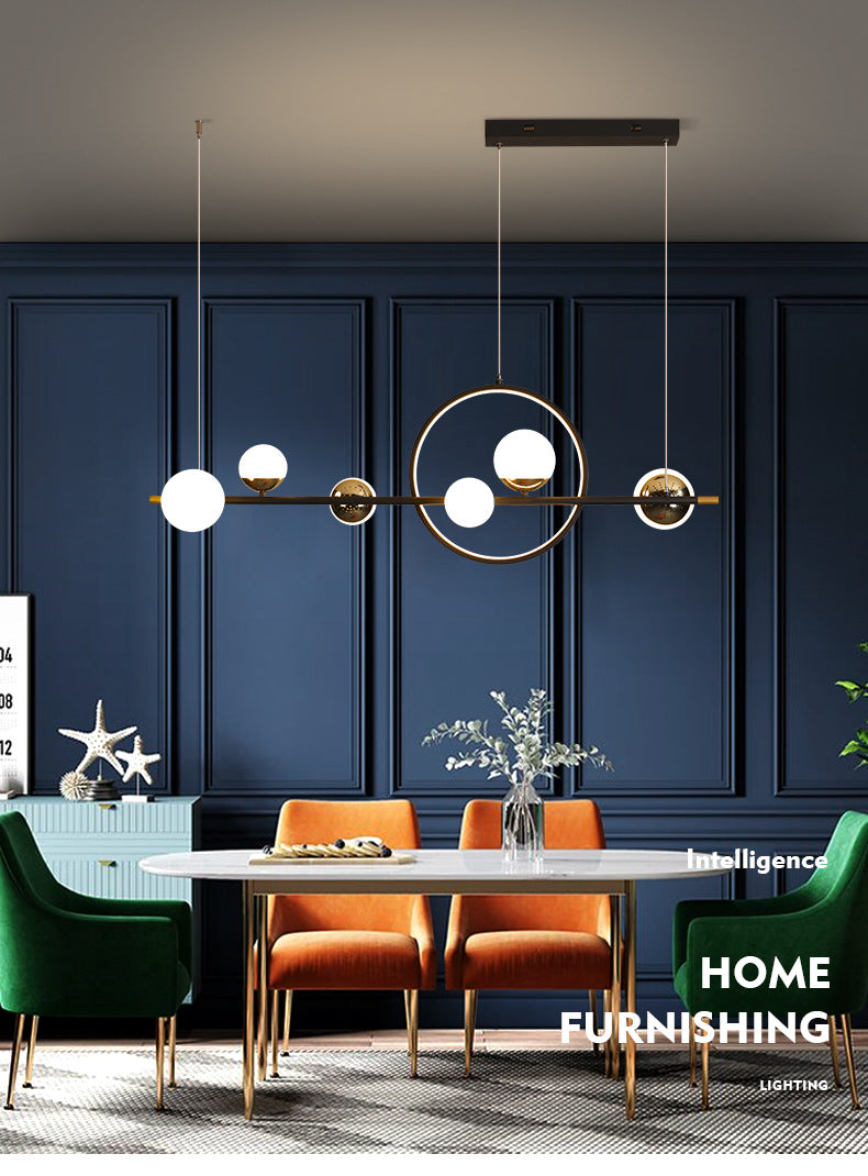 Karen’s 6 Light Modern Black Metal Spherical Glass Island Pendant Lighting For Dining Room