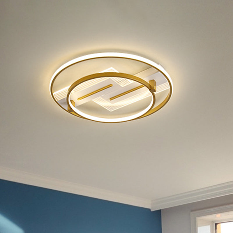 Modern Geometric Flush Mount Ceiling Light For Living Room Gold / White Round