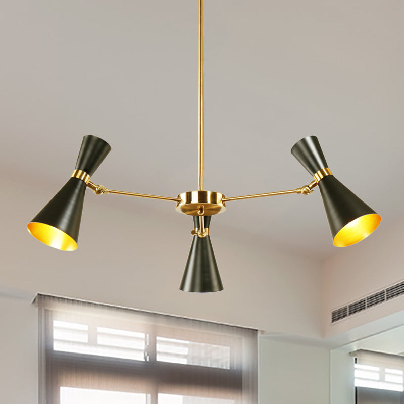 Modern Flared Iron Chandelier Pendant With Adjustable Lights - Black Ceiling Light For Living Room