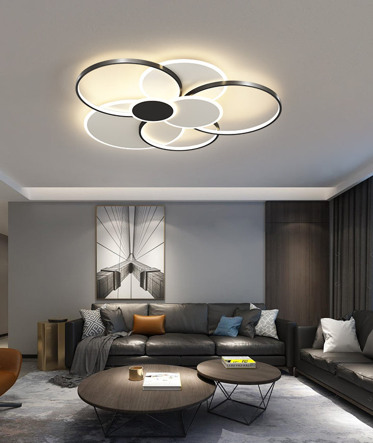Modern Metal Flush Mount Ceiling Light Fixture With Multi-Ring Design For Living Room