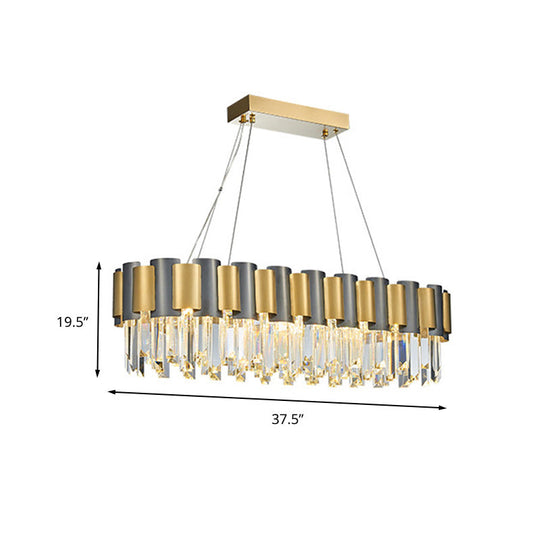 Tri-Sided Crystal Rod Hanging Lamp - Traditional Gold Chandelier Light With 10 Heads