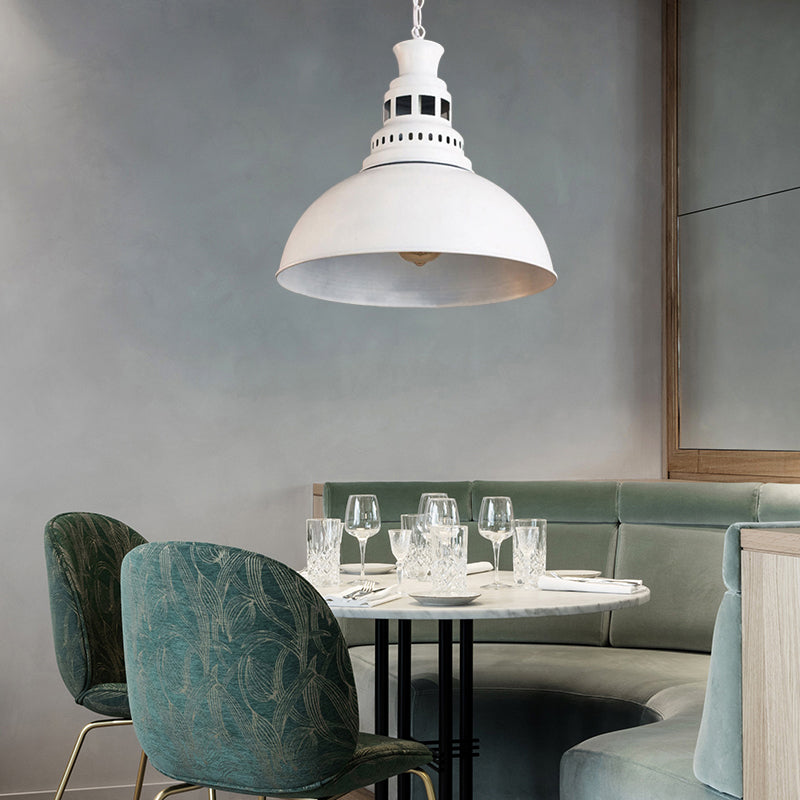 Vintage-Style Iron Dome Pendant Light For Restaurant Ceilings - 1 Head Black/White Vented Socket