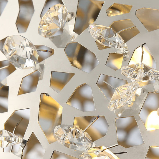 Metallic Drum Flush Lamp With Crystal Accents - 4 - Light Contemporary Ceiling Mount