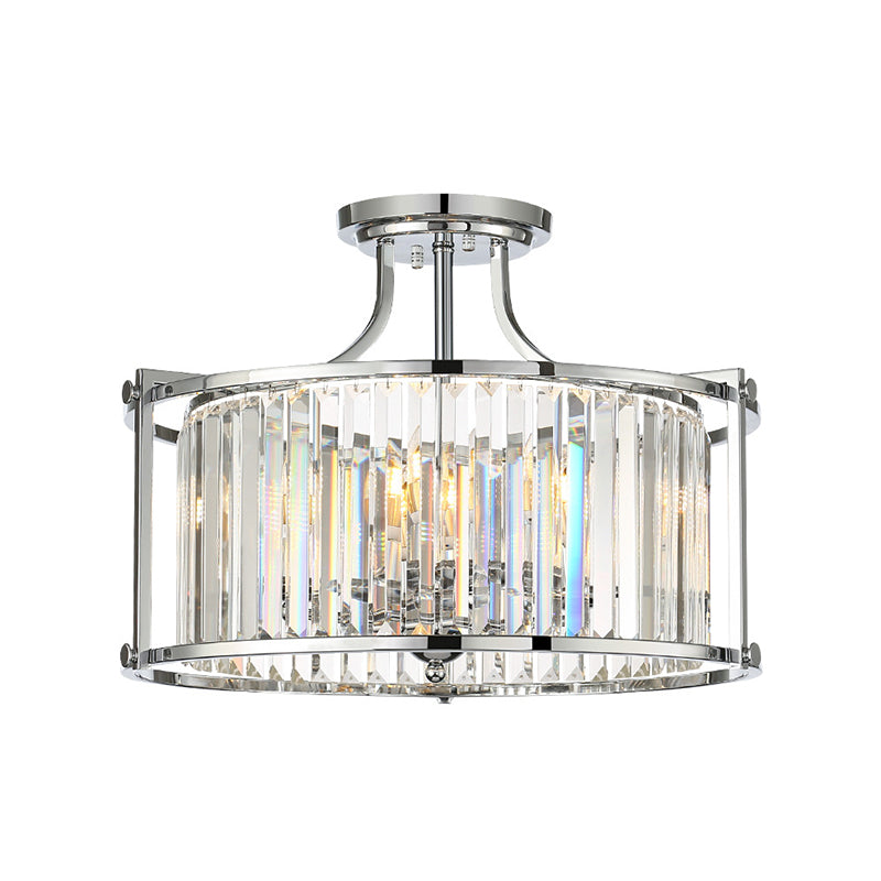 Modern Clear Crystal Drum Ceiling Light - 4 - Light Chrome Semi Flushmount