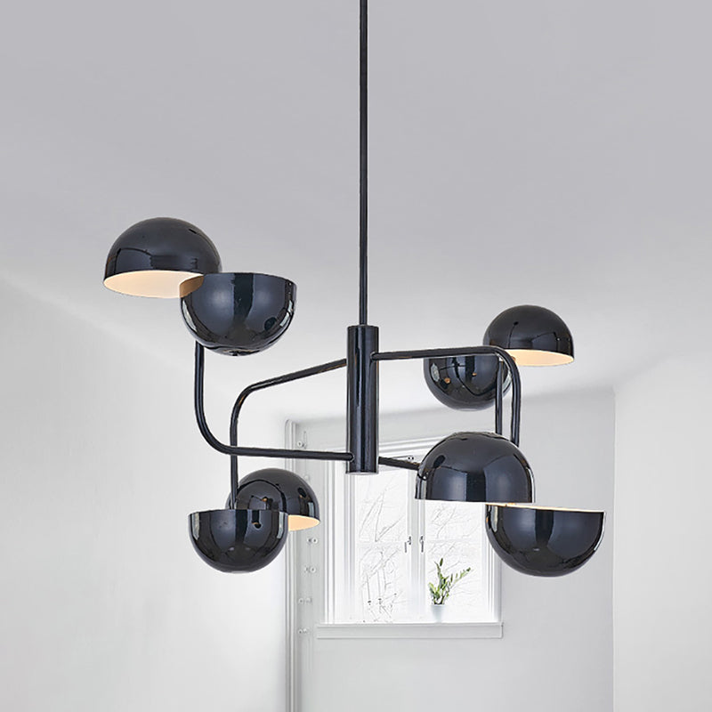 Modern Black Led Chandelier Light - 8-Head Office Pendant With Dome Iron Shade