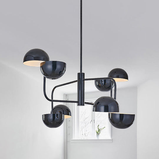 Modern Black Led Chandelier Light - 8-Head Office Pendant With Dome Iron Shade