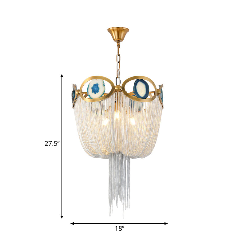 Nordic Style Chain Metal Empire Chandelier - Modernist Gold 3 Lights Hanging Light Fixture