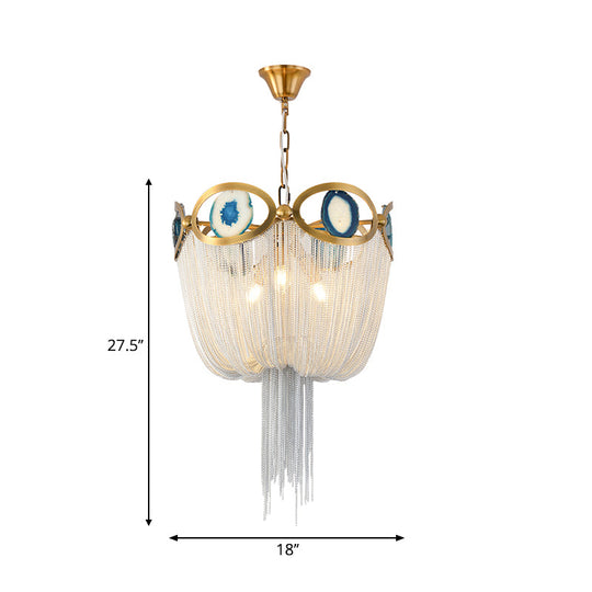 Nordic Style Chain Metal Empire Chandelier - Modernist Gold 3 Lights Hanging Light Fixture