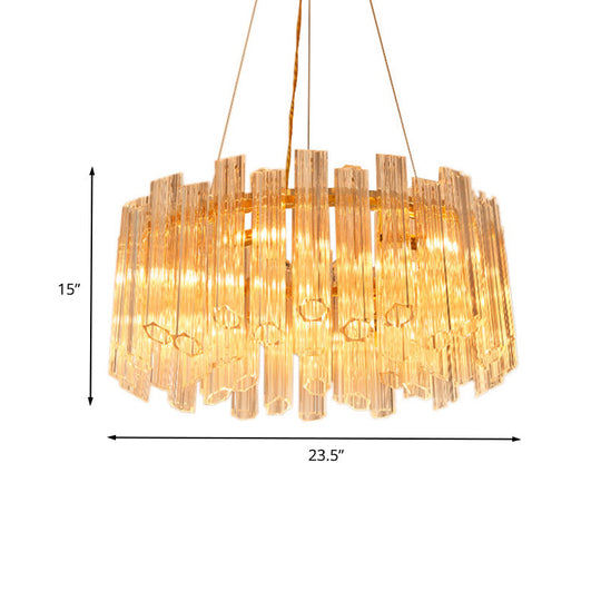 Modern Circular Chandelier: Ridged Clear Crystal 8 Heads Gold Hanging Light Fixture