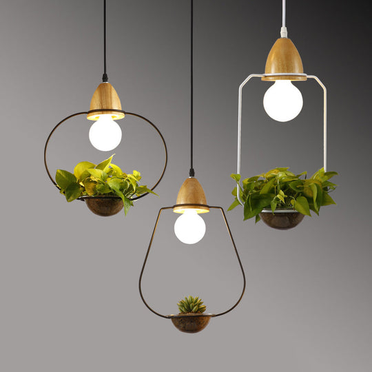 Vintage Open Cage Suspension Light - Stylish 8.5’/11’ Wide Metallic Pendant With Flower Pot