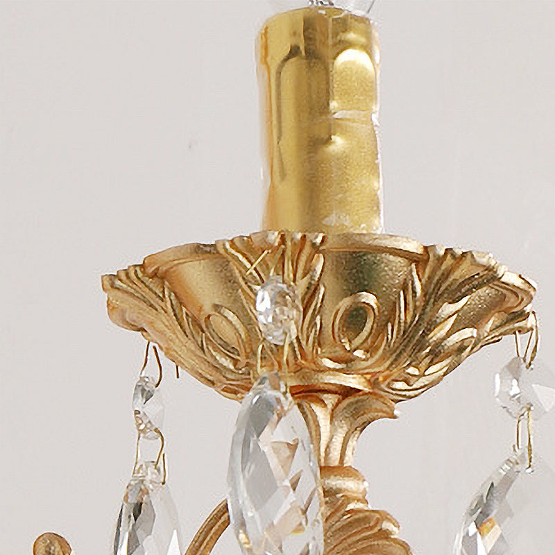 Postmodern Brass Wall Sconce With Crystal Drip Accent - Candelabra Style 1/2 Head Design For Living