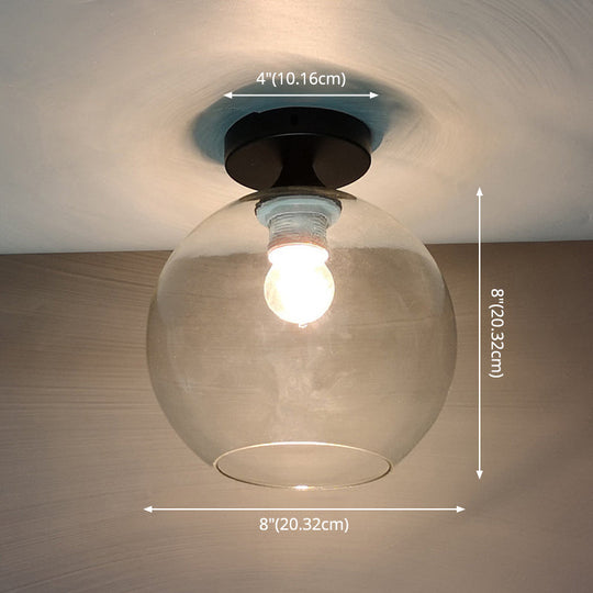 Modern Glass Semi Flush Mount Ceiling Light With Spherical Shade For Hallway