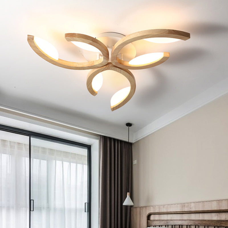 Floral Led Ceiling Lamp - Modern Wood Semi Flush Mount Light For Living Room