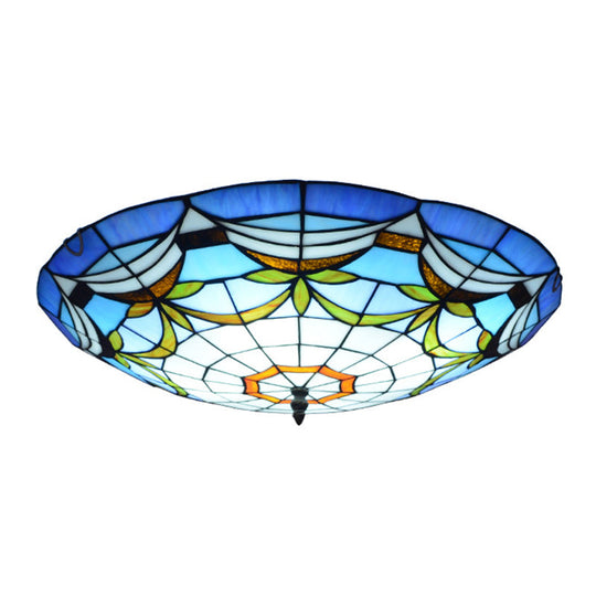 Tiffany Style Art Glass Dome Flush Ceiling Light For Bedroom