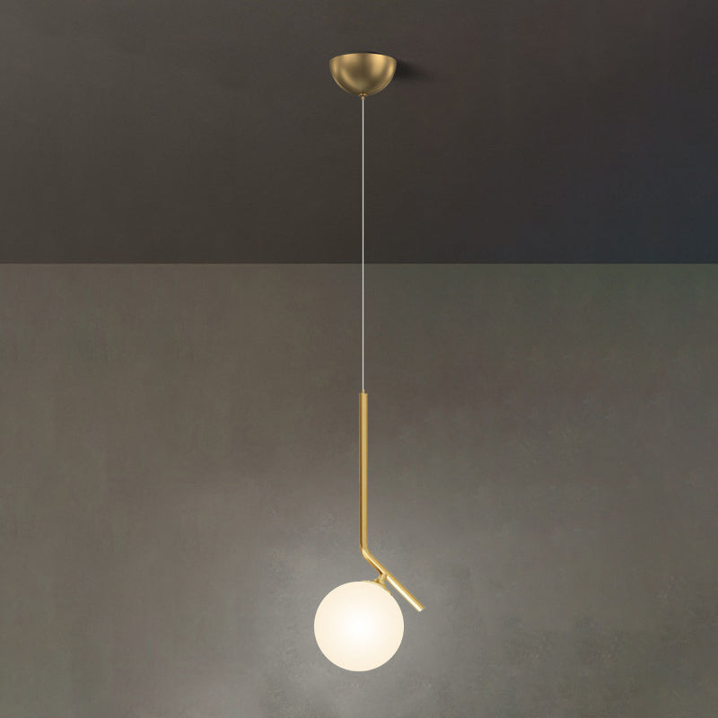 Mid-Century Opal Frosted Glass Globe Pendant Light Elegant 1-Light Hanging Lamp Gold / 8