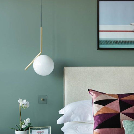 Mid-Century Opal Frosted Glass Globe Pendant Light With Hanging Lamp – 1