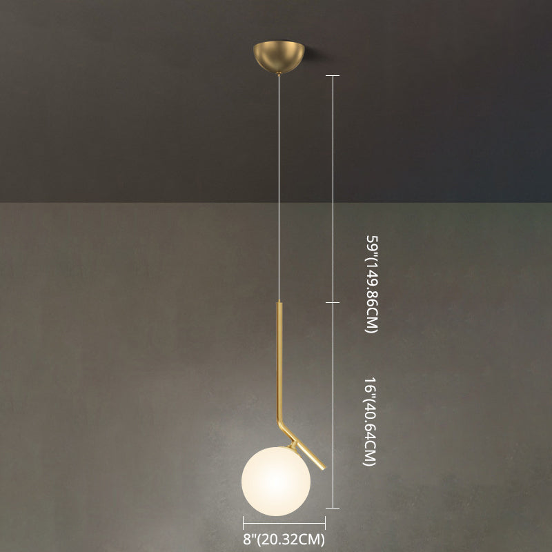 Mid-Century Opal Frosted Glass Globe Pendant Light With Hanging Lamp – 1