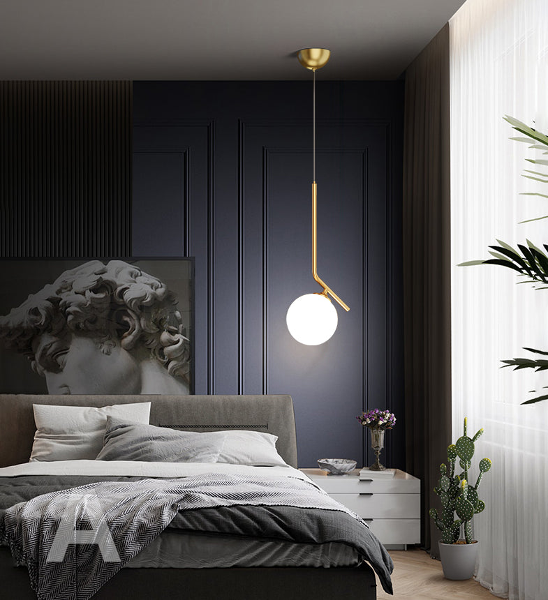 Mid-Century Opal Frosted Glass Globe Pendant Light Elegant 1-Light Hanging Lamp