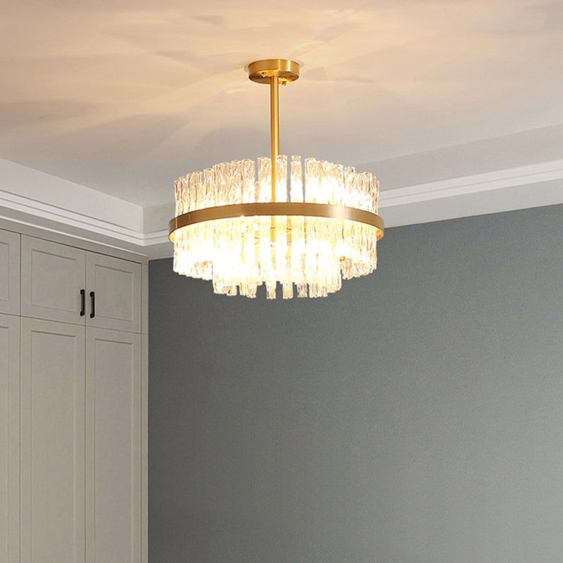 Modern Gold Metal Round Crystal Pendant Light For Living Room