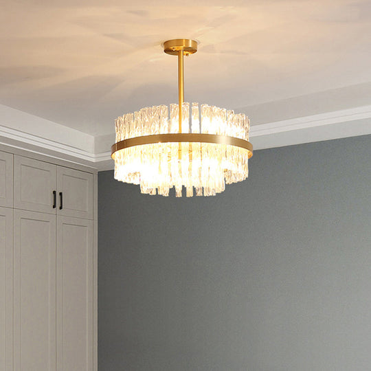 Modern Gold Metal Round Crystal Pendant Light For Living Room