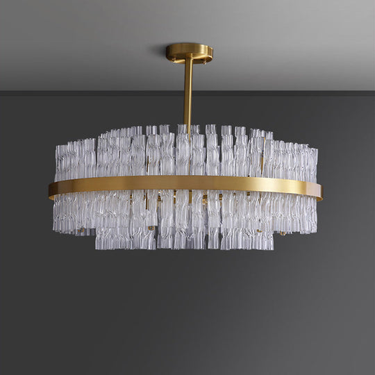 Modern Gold Metal Round Crystal Pendant Light For Living Room