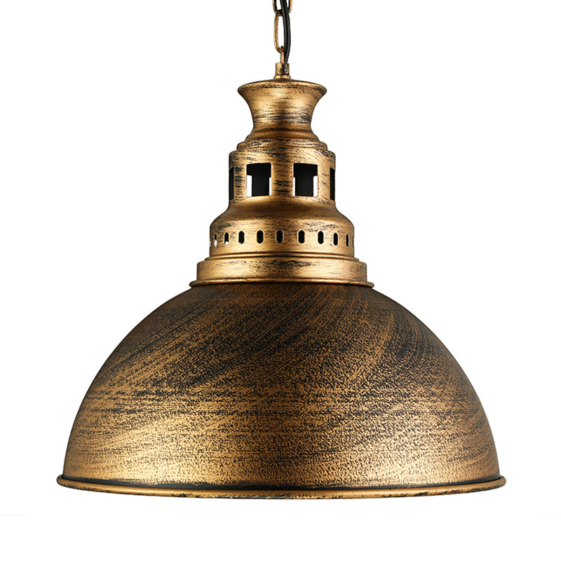 Vintage-Style Iron Dome Pendant Light For Restaurant Ceilings - 1 Head Black/White Vented Socket