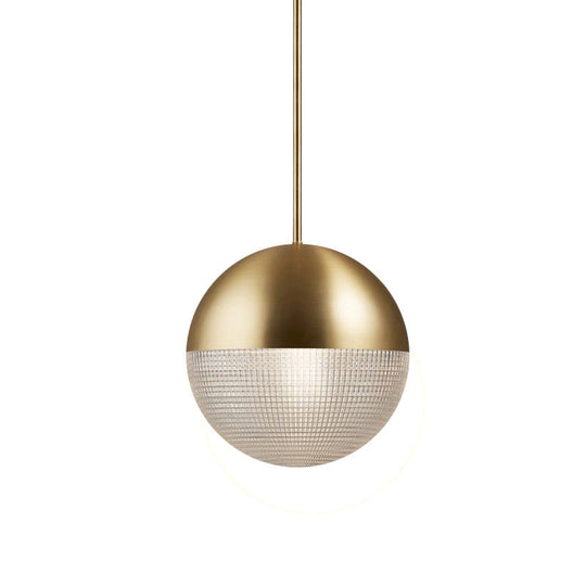 1-Light Metal Pendant Lamp With Mid-Century Modern Spherical Prismatic Glass