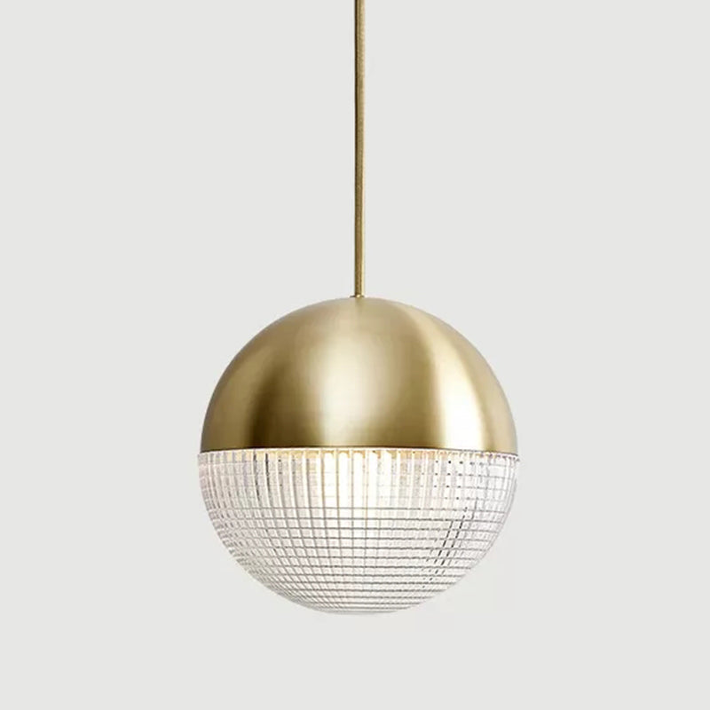1-Light Metal Pendant Lamp With Mid-Century Modern Spherical Prismatic Glass
