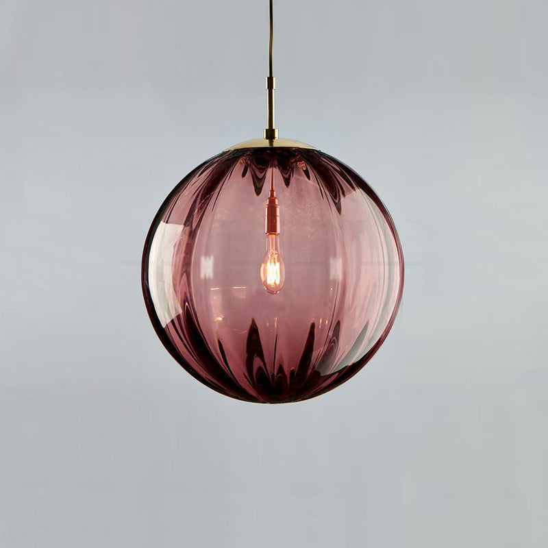 Sleek Ribbed Pendant Light: Modern Designer Hanging Lamp For Bedroom With 1 Light Burgundy