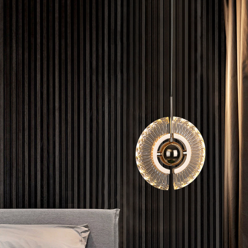 Modern Minimalist Gold Pendant Lamp With Crystal Accent - Small Round Design For Living Room