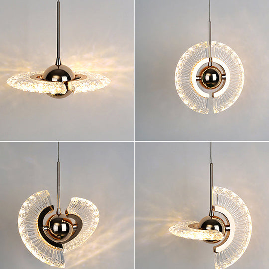 Modern Minimalist Gold Pendant Lamp With Crystal Accent - Small Round Design For Living Room