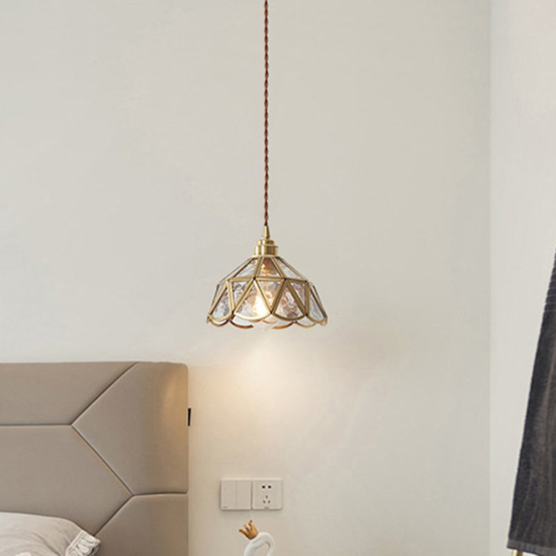 Tiffany-Style Glass Pendant Lamp With Icy Clear Shade For Bedroom