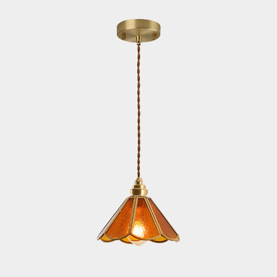Tiffany-Style Glass Pendant Lamp With Icy Clear Shade For Bedroom Amber / Cone