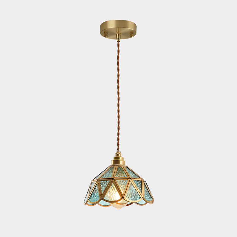 Tiffany-Style Glass Pendant Lamp With Icy Clear Shade For Bedroom Blue / Dome
