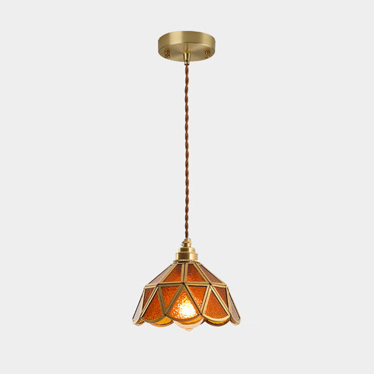 Tiffany-Style Glass Pendant Lamp With Icy Clear Shade For Bedroom Amber / Dome