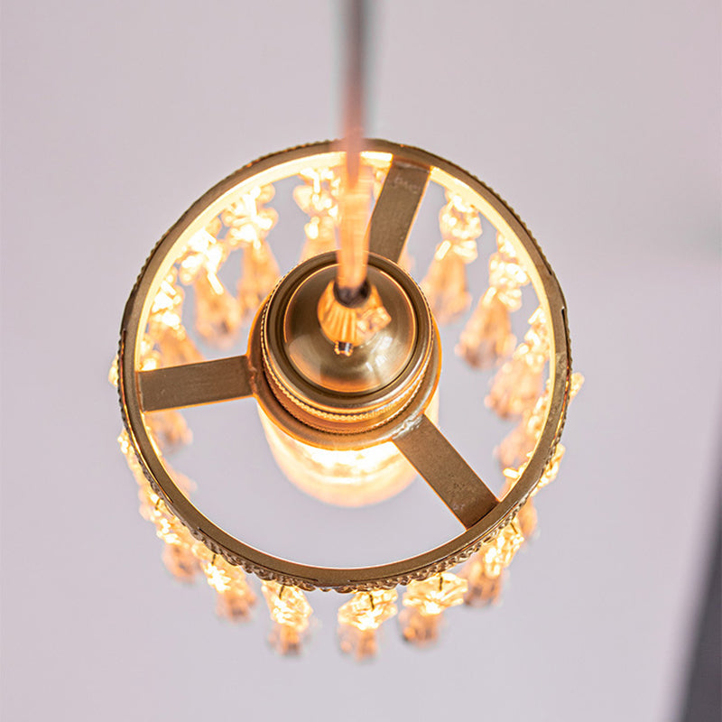 Vintage Brass Angle Pendant Lamp - Bedroom Lighting With Crystal Drip Accent