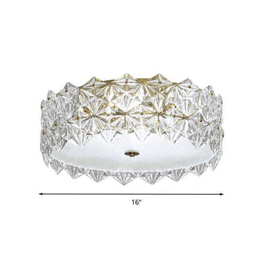 Clear Crystal Flush Ceiling Light - Contemporary Round Bedroom Lighting