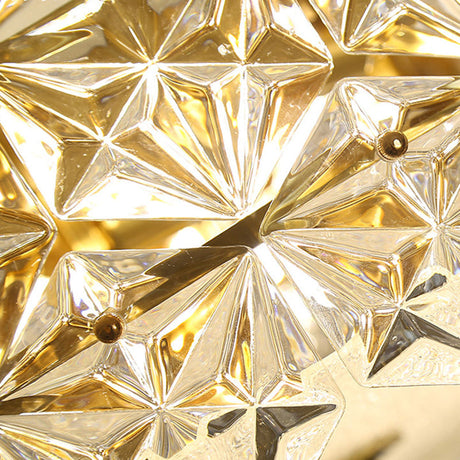 Clear Crystal Flush Ceiling Light - Contemporary Round Bedroom Lighting