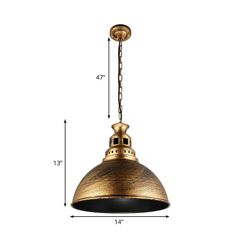 Vintage-Style Iron Dome Pendant Light For Restaurant Ceilings - 1 Head Black/White Vented Socket