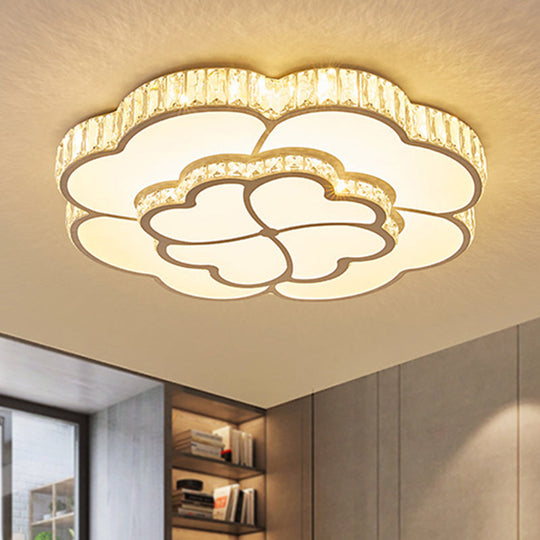 Modern Petal Crystal Led Flush Ceiling Light In White - 19.5’/23.5’/31.5’ For Bedroom