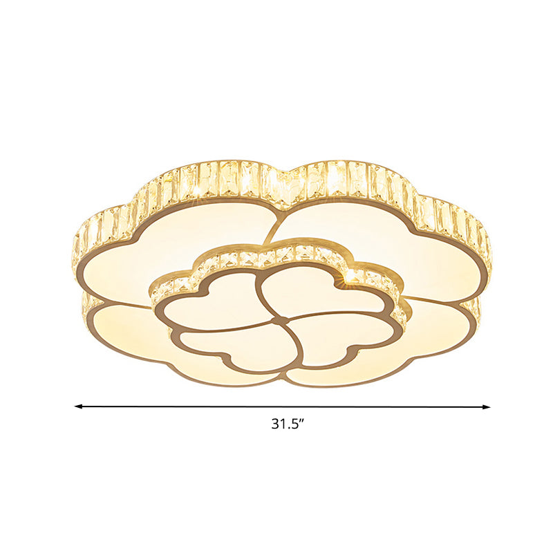 Modern Petal Crystal Led Flush Ceiling Light In White - 19.5’/23.5’/31.5’ For Bedroom