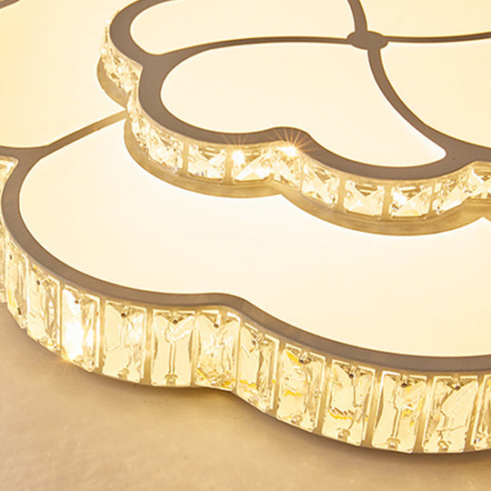 Modern Petal Crystal Led Flush Ceiling Light In White - 19.5’/23.5’/31.5’ For Bedroom